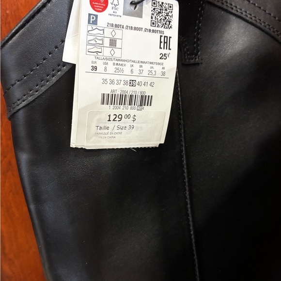 NWT ZARA Black Faux Leather Cowboy Calf Boots Metal Toe Cap - Picture 7 of 9